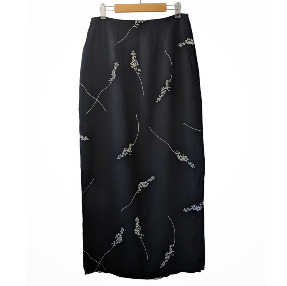 Vintage 90s Floral Print Black + White Skirt